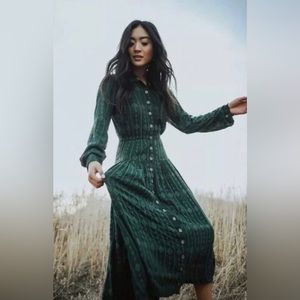 Free People Diamond Head Embroidered Button-Through Midi Dress